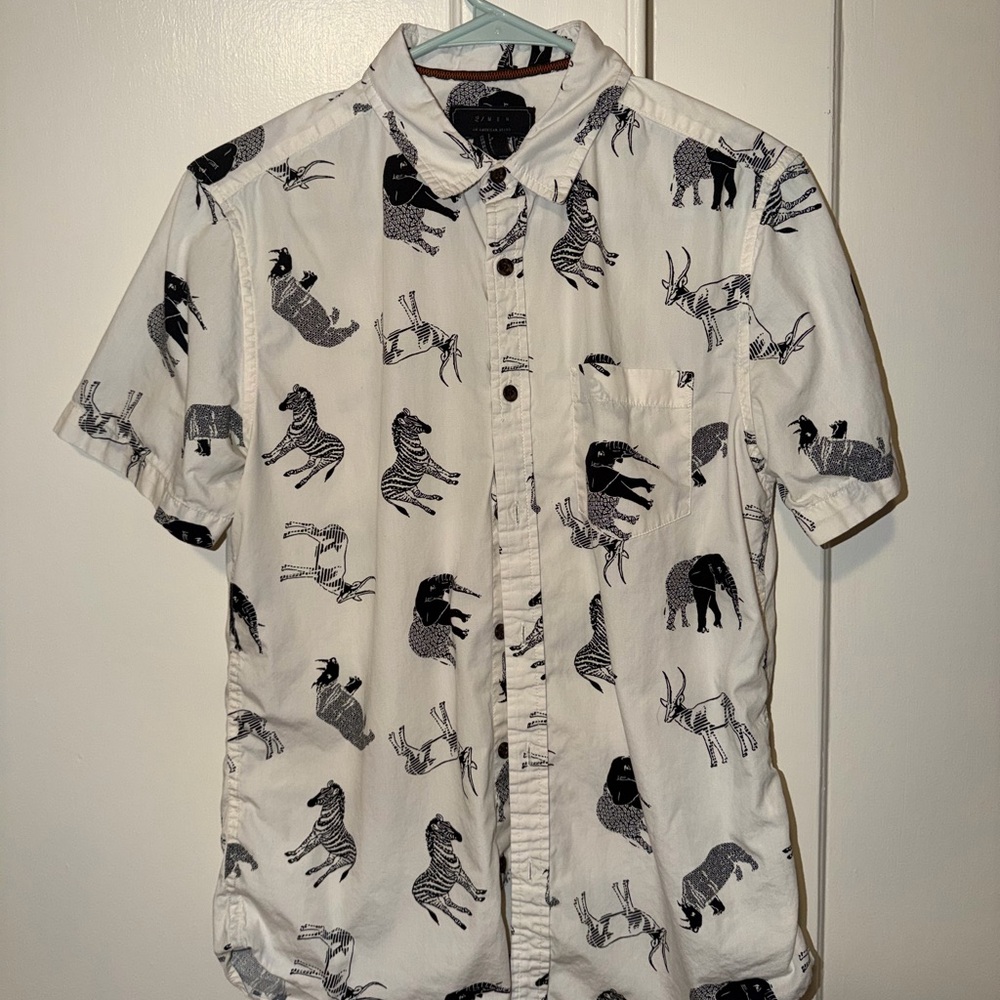 Forever 21 White Animal Print Button Down Shirt
